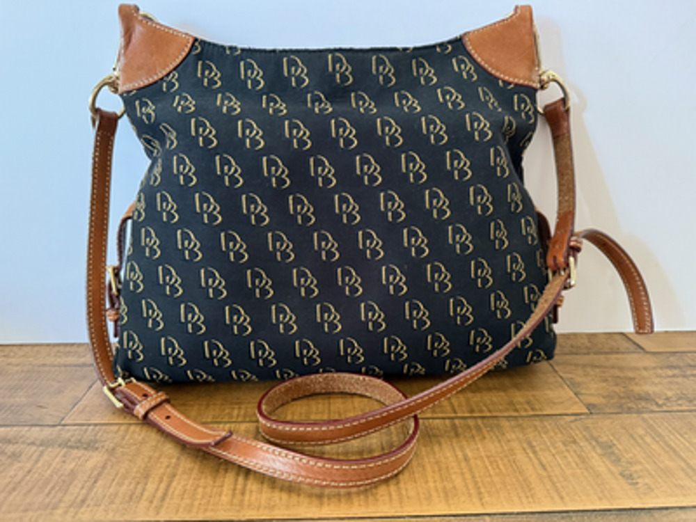 Dooney & Bourke Crossbody Bag Women's Medium Black Canvas Leather Monogram Logo